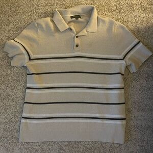 Banana Republic Men's Beige Stripe Knit Polo Shirt